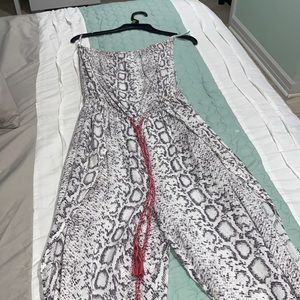 Strapless Open wide leg snake skin jumpsuit